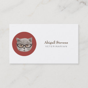 Carte De Visite Fluffy Grey Chat portant des lunettes