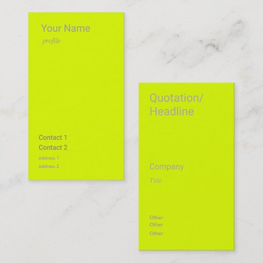 Carte De Visite fluorescent jaune vertical (Devant / Derrière)