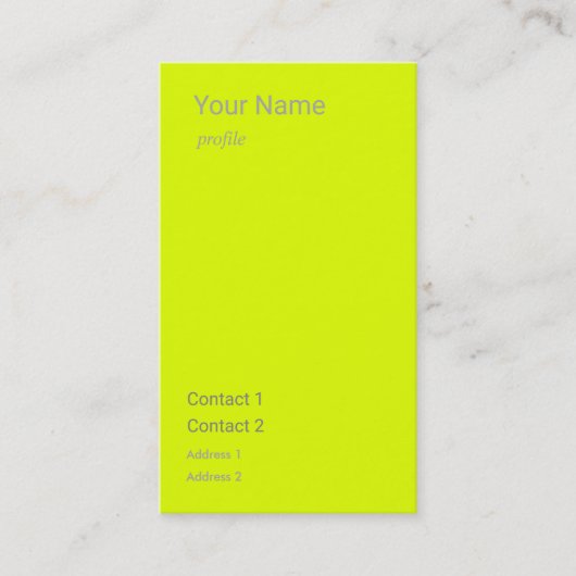 Carte De Visite fluorescent jaune vertical (Devant)