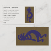 Carte De Visite Flûte Jouer Kokopelli Figure - Bleu sur Vert (Devant / Derrière)