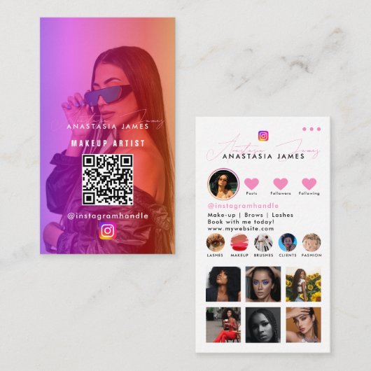 Carte De Visite Flux de photos d'influenceuse Code QR des médias s (Devant / Derrière)