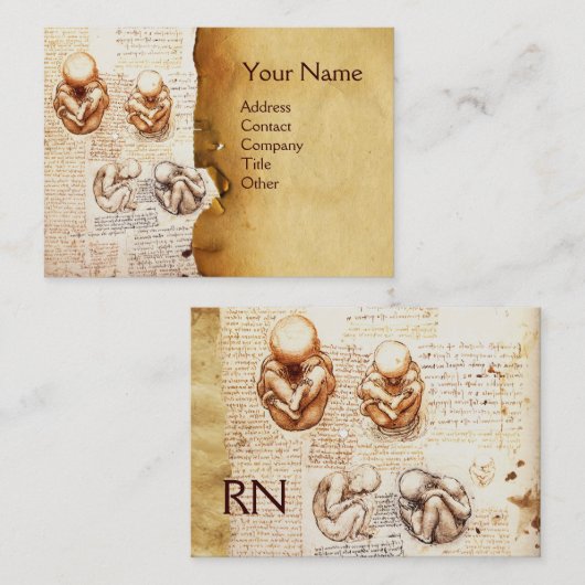 Carte De Visite Foetus dans l'utérus, Ob-Gyn Doctor, Monogramme Mé (Devant / Derrière)