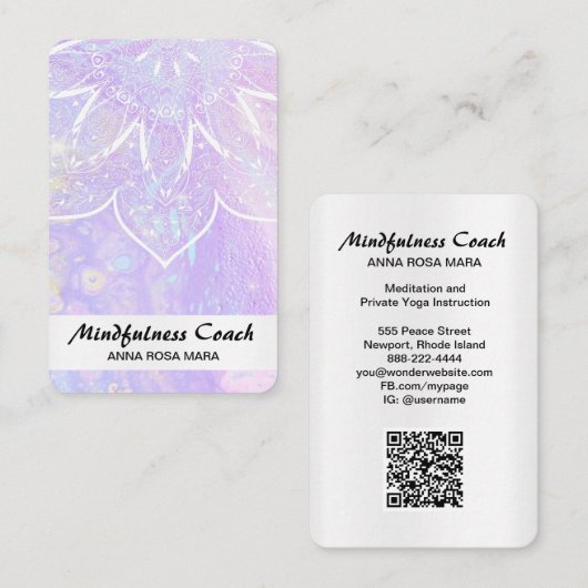 Carte De Visite *~* Foil AP2 Pastel Code QR Abstrait Mandala (Devant / Derrière)