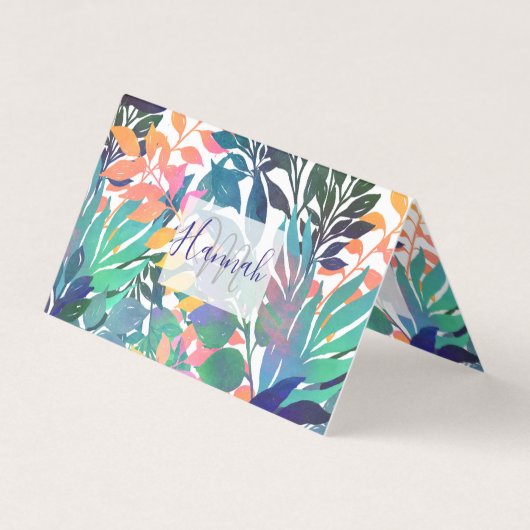 Carte De Visite Foliage de la Jungle tropicale Aquarelle Verdure (Devant)