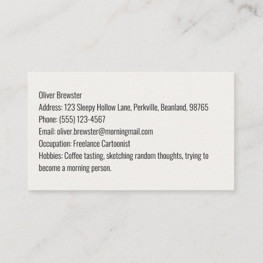 Carte De Visite Folie du matin : Café d'abord, questions plus tard (Dos)