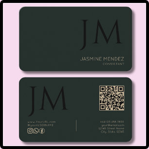 Carte De Visite Foncé Obsidienne Kaki Noir Monogramme Code QR Mode