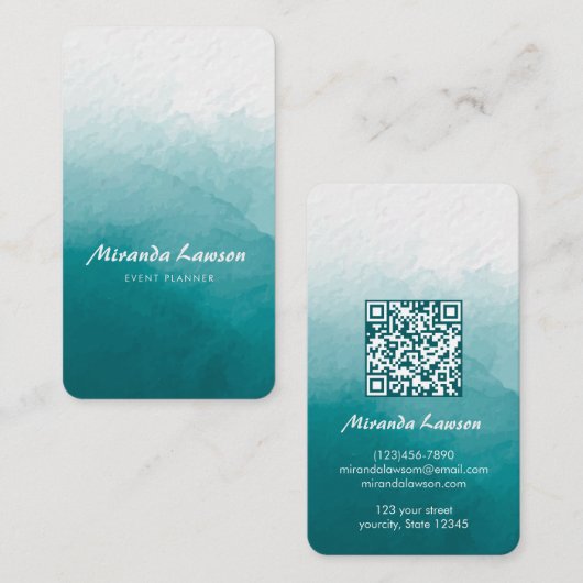 Carte De Visite Fond aquarelle vert cyan (Devant / Derrière)