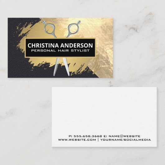 Carte De Visite Fond d'or | Ciseaux | Or brossé (Devant / Derrière)