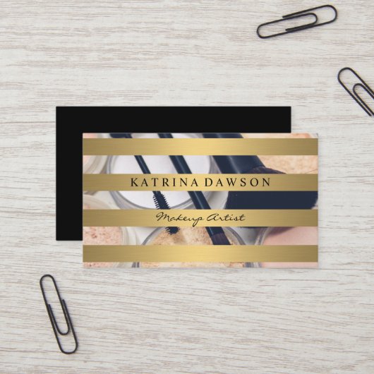 Carte De Visite Fondation des pinceaux de maquillage à bandes d'or (Devant/Arrière en situation)