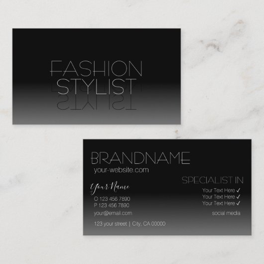 Carte De Visite Font de miroir noir et blanc élégant Simplement él (Devant / Derrière)