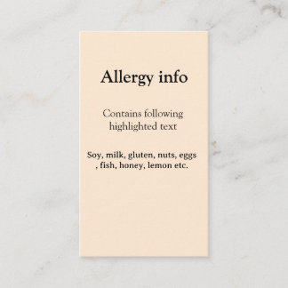 Carte De Visite Food allergy alert add name text food items invita
