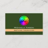 Carte De Visite Forest Green et Peach Chic avec logo professionnel (Devant)