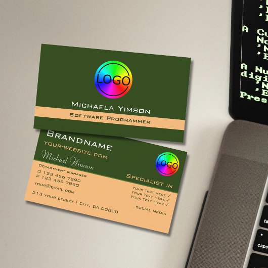 Carte De Visite Forest Green et Peach Chic avec logo professionnel