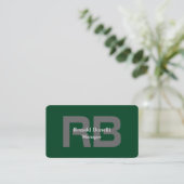 Carte De Visite Forest Green Grey Bold Monogramme élégant moderne (Debout devant)