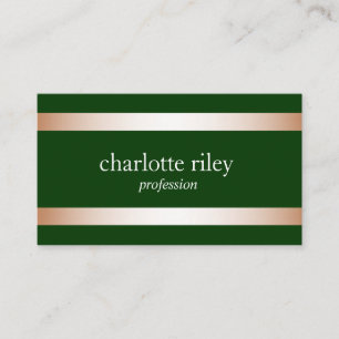 Carte De Visite Forest Green   Moderne Rose Gold Stripes élégant
