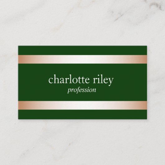Carte De Visite Forest Green | Moderne Rose Gold Stripes élégant (Devant)
