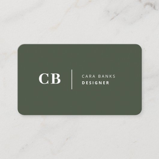Carte De Visite Forest Green Monogramme élégant tendance moderne (Devant)
