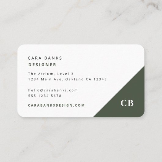 Carte De Visite Forest Green Monogramme élégant tendance moderne (Dos)