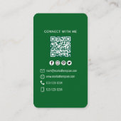 Carte De Visite Forest Green Photo QR Code Connect With Me (Dos)