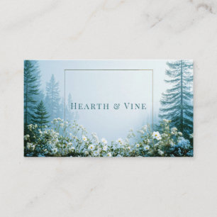 Carte De Visite Forêt brumeuse éthérée Fleur sauvage blanche Cadre