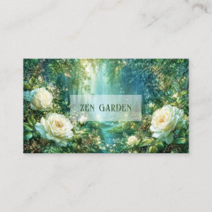Carte De Visite Forêt de conte de fées Rose blanche Paysage lumine