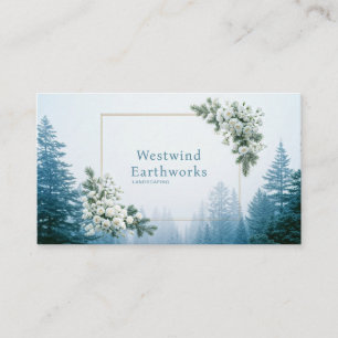 Carte De Visite Forêt de pins Rose blanche éthérée Hiver Cadre dor