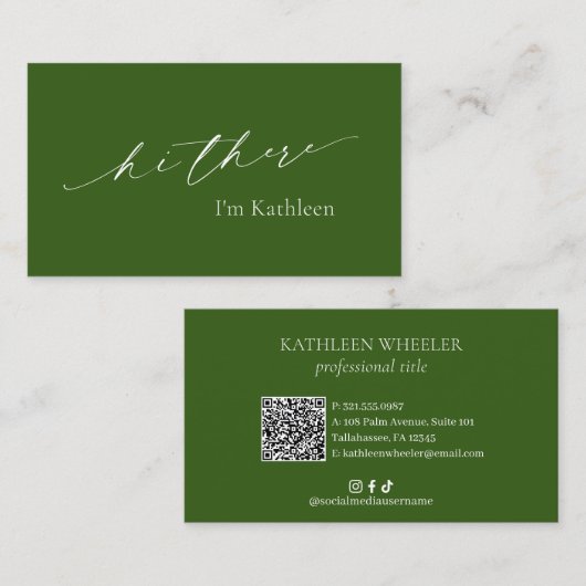 Carte De Visite Forêt d'olive simple Vert Élégant Moderne (Devant / Derrière)