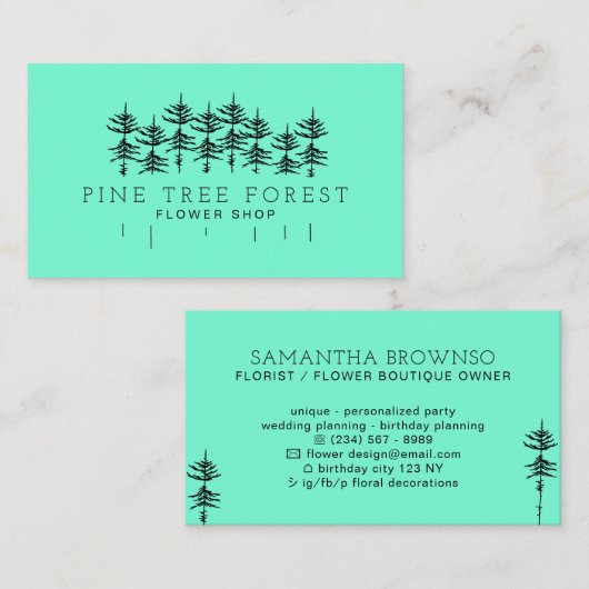 Carte De Visite Forêt TURQUOISE verte (Devant / Derrière)