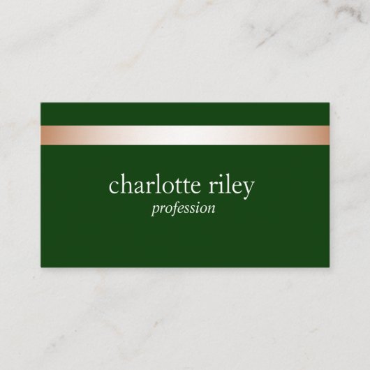Carte De Visite Forêt Vert moderne Rose or rayé élégant (Devant)
