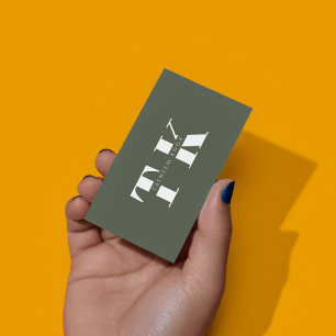 Carte De Visite Forêt verte rétro monogramme