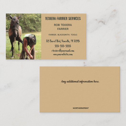 Carte De Visite Forgeron Farrier modifiable et cheval (Devant / Derrière)