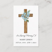 Carte De Visite Forget me not Cross Memorial Funeral Prayer Card (Devant)