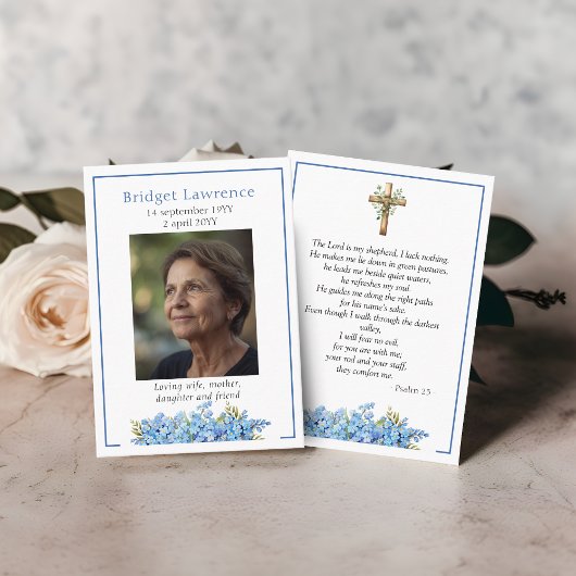 Carte De Visite Forget-me-not Flower Memorial Psalm 23 Prayer Card