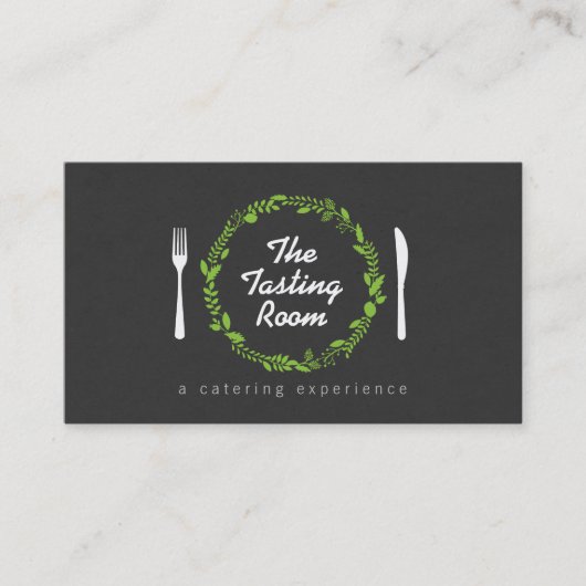 Carte De Visite Fork and Knife Wreath 4 Restaurants, Chef, Restaur (Devant)