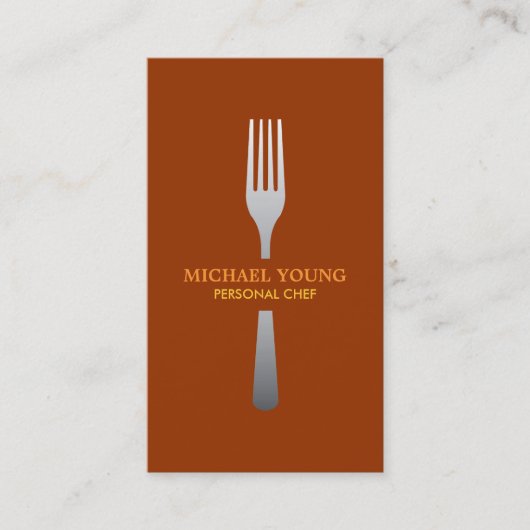 CARTE DE VISITE FORK EN ARGENT SUR ORANGE FONCÉ (Devant)