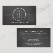 Carte De Visite FORK SPOON KNIFE CHALKBOARD LOGO for Restaurant (Devant / Derrière)