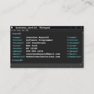 Carte De Visite Format de codeur du Bloc-notes en mode foncé Progr