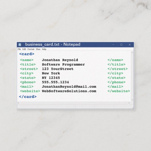 Carte De Visite Format de codeur du Bloc-notes Programmeur informa (Devant)