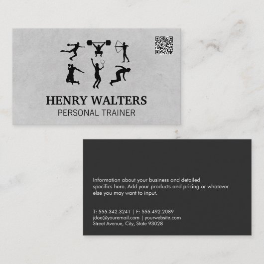 Carte De Visite Formateur personnel | Activités fitness | Code QR (Devant / Derrière)