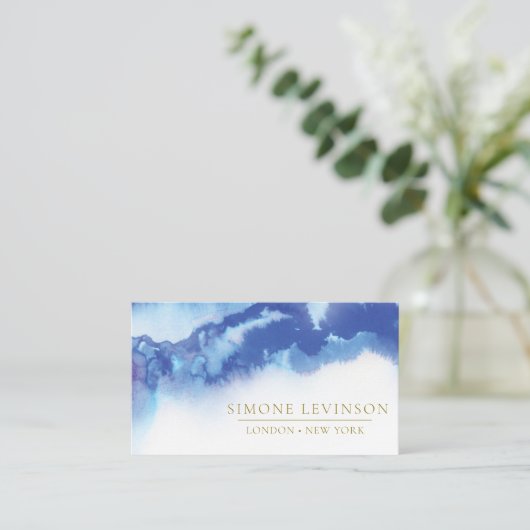 Carte De Visite Forme d'aquarelle bleue unique (Debout devant)