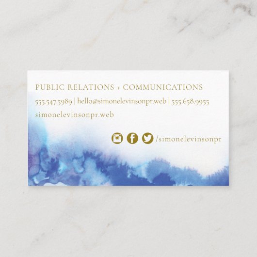 Carte De Visite Forme d'aquarelle bleue unique (Dos)