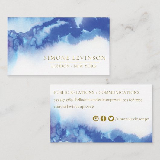 Carte De Visite Forme d'aquarelle bleue unique (Devant / Derrière)