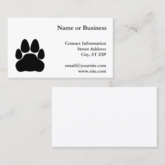 Carte De Visite Forme Empreinte de patte de chat noir (Devant / Derrière)