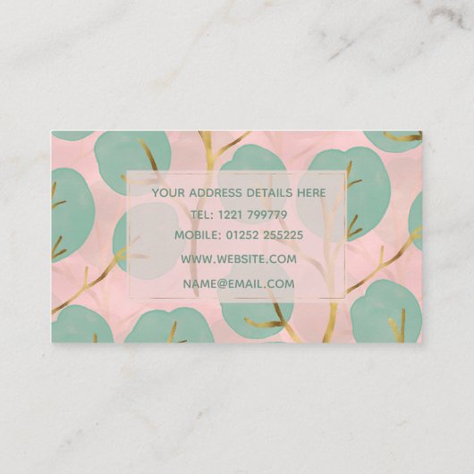 Carte De Visite Formes Gold & Mint Tree minuscules Motif rose (Dos)