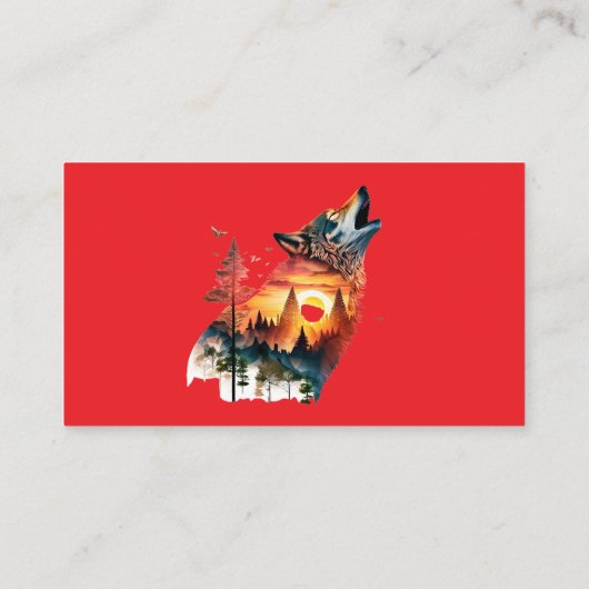 Carte De Visite Formidable soleil couchant Silhouette hurlant Wolf (Dos)
