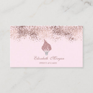 Carte De Visite Fouet Pailleté Rose Gold Gouttes Rose Boulangerie