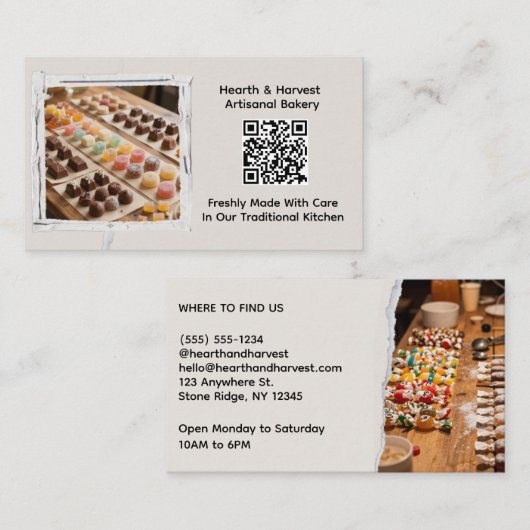 Carte De Visite Fournil de bonbons avec image et code QR (Devant / Derrière)