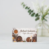 Carte De Visite Fournitures de fabrication de café sur table (Debout devant)