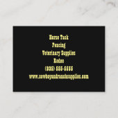 Carte De Visite Fournitures d'entraînement de cheval Cours de serv (Dos)