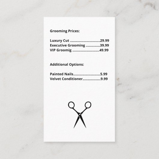 Carte De Visite Fourrure de chien composeur (Dos)